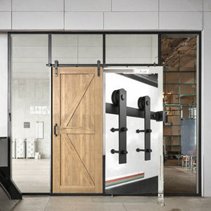 Modern 6.6FT kualitas tinggi pintu ganda kayu hitam Bypass pintu geser Kit perangkat keras pabrik disesuaikan diskon besar sekrup - Product Image 2