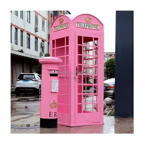 Decoración de fondo de fiesta, cabina de teléfono Vintage británico, utillaje Rosa antiguo de Londres, caja de teléfono