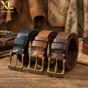 Ceinture unisexe en cuir véritable épais avec boucle ardillon en alliage, large et décontractée, pour jeans, longueur réglable - Product Image 5