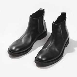 Bottes Martin en cuir de vachette à semelle épaisse, fermeture éclair latérale en cuir véritable, motifs sculptés à la main de style anglais - Product Image 1