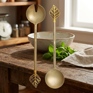 Golden <b>Salad</b> Servers Set Leaf Design Metal Serving Spoons For <b>Salad</b> <b>Tools</b> - Product Image 2