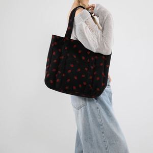 Lady's Fashion Corduroy Canvas Handbag with Single Strap Cotton Lining & <b>Zip</b> Closure Cartoon Pattern Leisure <b>Tote</b> Bag - Product Image 4