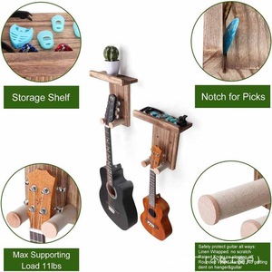 Solid Wood Guitar Rack Wall Mounted Ukulele Folk Guitar Display <b>Shelf</b> With <b>Hook</b> Durable Musical Instrument Stand - Product Image 4