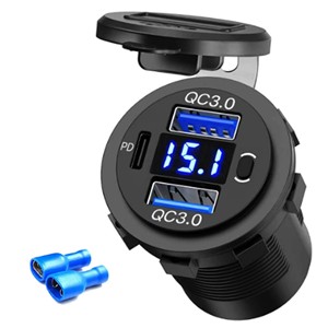 ที่ชาร์จในรถยนต์แบบเร็ว ช่อง USB คู่ QC3.0 12-24V พร้อมหน้าจอแสดงผลดิจิตอล ตรวจสอบแรงดันไฟฟ้า กำลังไฟ 90W - Product Image 4