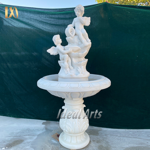 Outdoor Decor Hand Carved White Marble <strong>Cherub</strong> Garden <strong>Fountain</strong> for Sale - Product Image 6