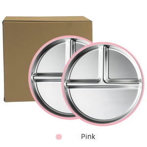 Factory Direct Sale BPA <b>Free</b> Stainless Steel 3 Compartments Fast Food Tray Divided Dinner Plates Silicone Suction Food Container - Product Image 1