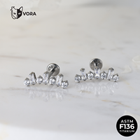 VORA ASTM F136 Titane Clou d'oreille Labret pour enfant, motif sourire incurvé, avec grappe de zircone cubique baguette classique, fileté intérieurement, pour hélix