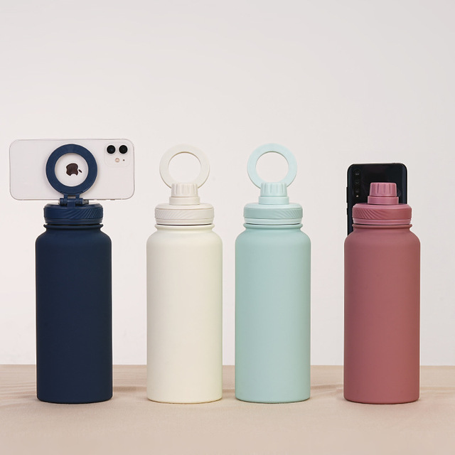 Wholesale Eco-Friendly Magnetic Lid 1000ml Gym Water Bottle 32oz Double Wall Stainless Steel Thermos Magnet Phone Holder Thermal