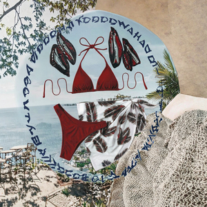 Traje de Baño de Gasa con Cinturón de Spandex/Nylon Sólido con Logotipo Personalizado, Bikini de Tres Piezas para Mujer - Product Image 3