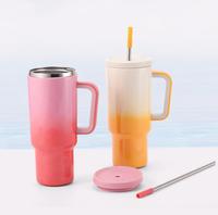 Taza de café de Color sólido de 40oz, taza de viaje de doble pared, vaso aislado de acero inoxidable con asa, tazas para exteriores, vaso con pajita