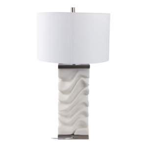 Lampada da Tavolo con Base in Pietra Texturizzata e Paralume in Tessuto per Arredamento Casa, Camera da Letto e Soggiorno - Product Image 4