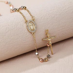 Joyería religiosa colombiana más vendida, collar de Rosario con colgante de Cruz de Jesús chapado en oro, artículo católico al por mayor Popular de circón - Product Image 3