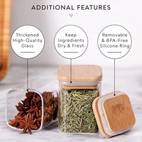 Bocal à Épices Carré en Verre de 170g, Forme Carrée, Vente Chaude, avec Couvercle en Bambou