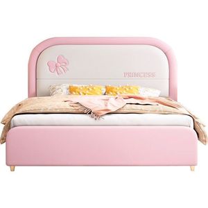 Pink Princess Children <b>Bed</b> 1.2m <b>Single</b> Soft Padded Kids <b>Bed</b> With Storage Space <b>For</b> Girls Bedroom - Product Image 5