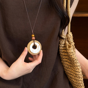 Harajuku Style Young Girls Necklace Jewelry Summer Vacation Bohemian Brown Round Rattan Woven Wooden Beads Necklaces for Women - Product Image 5