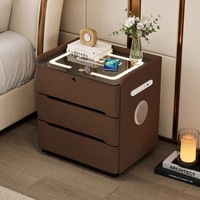 Vente en gros de table de chevet moderne en bois massif, multifonctionnelle, avec lumière à capteur, verrouillage par empreinte digitale, charge sans fil, Bluetooth, pour hôtel