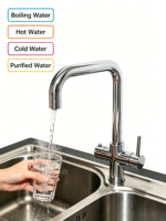 Robinet de cuisine en laiton chromé 4 voies pour eau bouillante instantanée, avec filtre, eau chaude et froide, système de robinetterie sous évier avec sécurité enfant