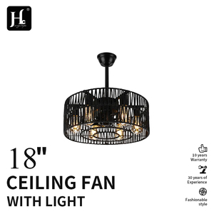 18-inch recessed cage ceiling fan light; rustic rattan cage ceiling fan light; vintage bedroom ceiling fan with light - Product Image 2