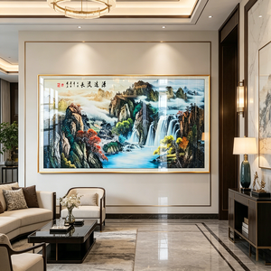 Factory <b>Islamic</b> Traditional Chinese Ink Landscape Crystal Porcelain Painting LED Wall Art Waterfall Mountain Wall Hanging Decor - Product Image 2