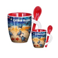 Tasses à café en céramique personnalisées avec un design de tortue de mer des îles Cayman, avec cuillère, sans BPA, anti-fuite, souvenirs touristiques