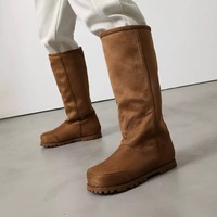 Bottes longues plates unisexes personnalisées par le fabricant, bout rond, couleur rose, daim, fourrure, grande taille 48, bottes d'hiver pour femmes, bottes hautes jusqu'au genou