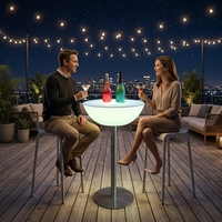 Ensemble de table de bar moderne en plastique avec éclairage LED, table ronde haute illuminée pour cocktails et café, pour hôtel, pub, salon