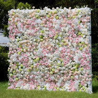 Mur de fleurs artificielles en soie 3D réaliste fait main avec support en tissu pour la décoration de l'inscription des invités à la réception de mariage
