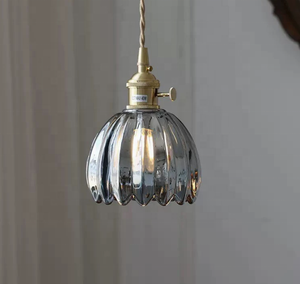 Lampe suspendue en verre vintage, abat-jour élégant en ambre, lampe à <span class=keywords><strong>suspension</strong></span> en laiton E27, éclairage décoratif de plafond pour l'intérieur résidentiel - Product Image 2