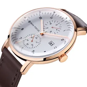 MINI FOCUS 0052 0052G MF0052g Watch Luxury Business Quartz Watches Men Calendar Leather Mesh Strap Waterproof Men's Wrist Watch