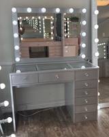 Table de maquillage moderne avec miroir et tiroirs, couleur rose/blanc/noir/gris