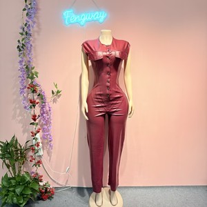 Nuovo Completo Donna in Ecopelle: <span class=keywords><strong>Tuta</strong></span> Senza Maniche e <span class=keywords><strong>Pantaloni</strong></span> Elasticizzati Abbinati, Set Due Pezzi Sexy per Autunno e Inverno - Product Image 4