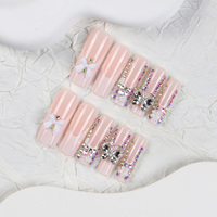 Usine En Gros 24Pcs ABS Long Cercueil Doigt Faux Ongles Conception De Fleur Colorée avec Nail Glue Press-on Ongles Artificiels