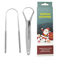 Ensemble de Noël : Grattoir à Langue Portable 100% Acier Inoxydable, Nettoyant d'Hygiène Buccale Facile à Utiliser pour le Traitement de la Mauvaise Haleine chez les Adultes