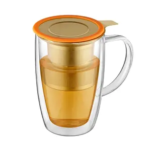 Borosilicate glass 400ml Coffee Mug Tea Cup With Handle Stainless Steel Filter Tea glass cup with filter