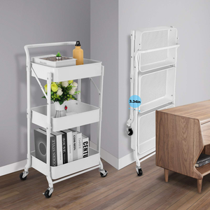 Trolley Folding Storage Shelves Movable Storage Shelves Organizer Multipurpose Foldable Metal Storage Rack for Kitchen Home - Product Image 5