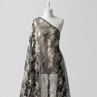 Tissu en maille à sequins, tissu en dentelle à sequins floraux 3D, tissu en tulle brodé à sequins dorés transparents pour robe de mariée