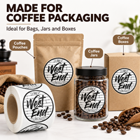 Étiquettes rondes personnalisées pour café, autocollantes en rouleau, blanches en BOPP, pour sacs de café, bocaux et emballages de café moulu