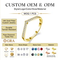 Bagues empilables en moissanite en forme de V en or rempli 14K de haute qualité 1/20 pour femmes et hommes, bijoux fantaisie, cadeau, vente en gros