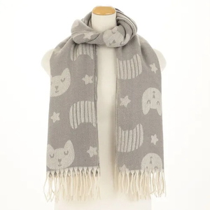 Hermoso chal rosa de invierno para niña, estampado con diseño de gato, chal cálido de cachemira rosa para invierno - Product Image 1