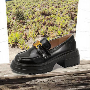 Nouvelle collection Automne-Hiver 2025 : Mocassins de marche à enfiler en PU, doublure polaire, semelle épaisse, talon épais, style britannique, Camélia Noir - Product Image 3