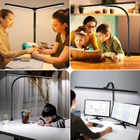 Lampe de bureau LED moderne à double tête Télécommande Protection des yeux DC pour la lecture d'écran d'ordinateur Chambre à coucher Bureau d'écriture Métal