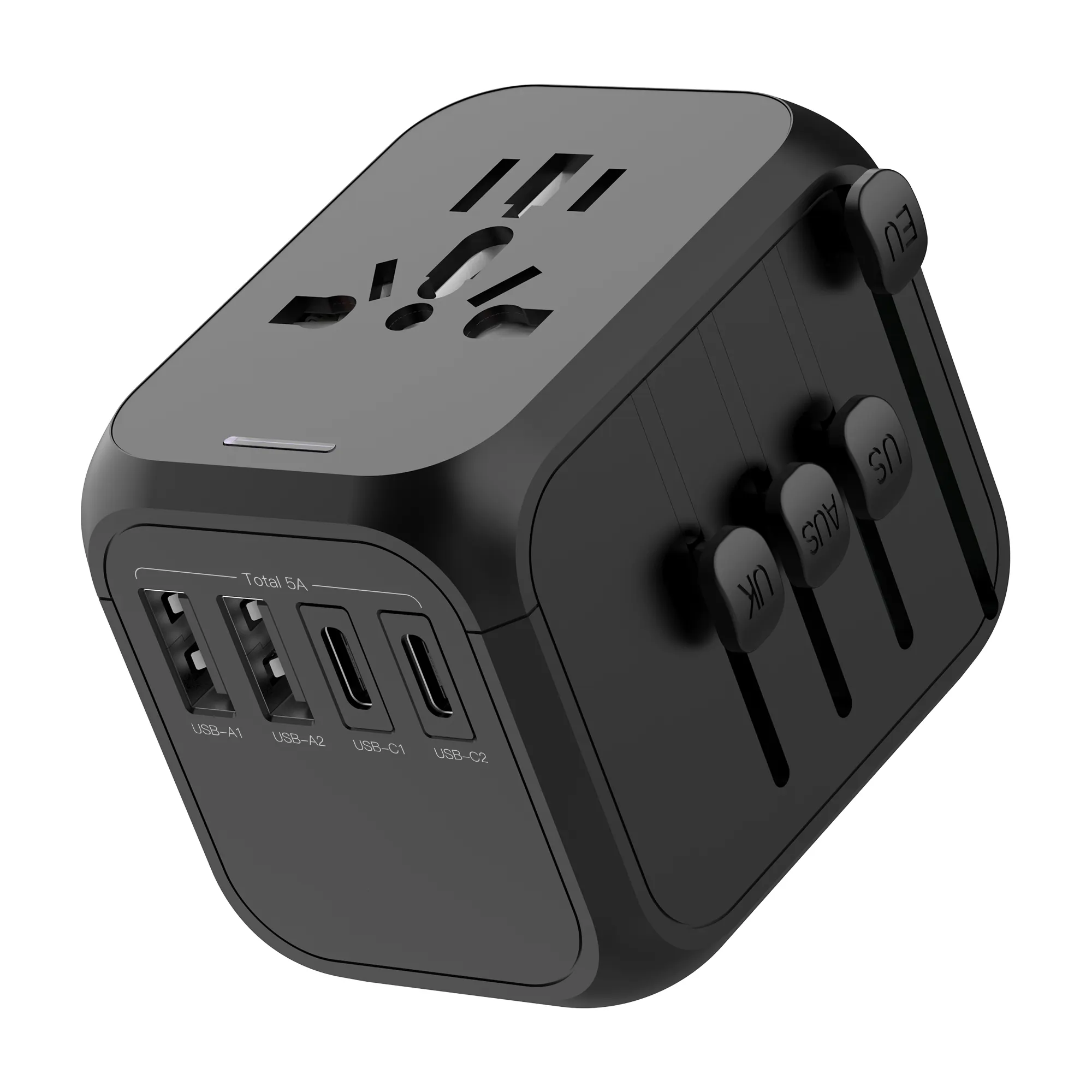 Adaptador de corriente de viaje USB universal todo en uno con 3 puertos USB y cargador de pared Internacional Tipo C Enchufe de alimentación de CA mundial