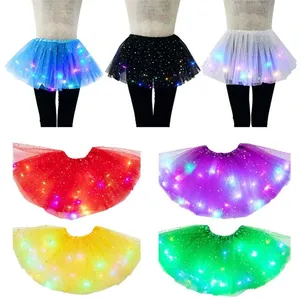 Girls LED Light Up Tutu Tulle Mini Skirt Fancy Party Dance Ballet Fairy Costume