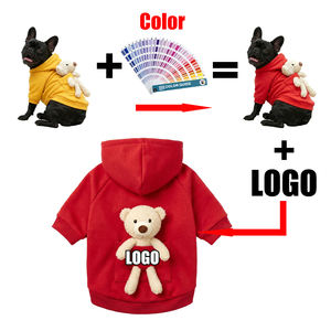 Red Hooded Sweatshirt For French Bulldogs With Adorable Teddy Bear Pocket - Stylish &amp; Comfortable Pet <strong>Clothing</strong> - Product Image 2