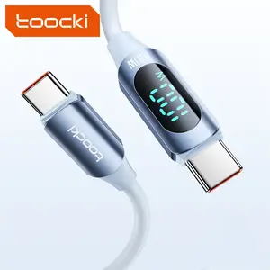 Toocki kabel Data pengisian cepat, kabel Data tipe-c ke tipe-c, 1M 2M, pengisian cepat, USB 2.0, 100W, kabel Data silikon + tampilan Digital LED