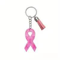 Porte-clés en cuir PU rose pour la sensibilisation au cancer du sein, cadeau souvenir de campagne, bijoux faits main pour femmes