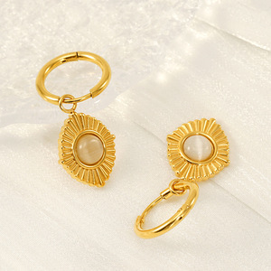 Zogxin Gold Hoop Earrings With Cat's Eye Stone Bezel Setting Geometric Design For Women Jewelry - Product Image 2
