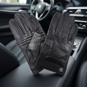Guantes de Conducción de Cuero Perforado Negro para Hombre, Guantes Transpirables para Motociclismo y Ciclismo - Product Image 4