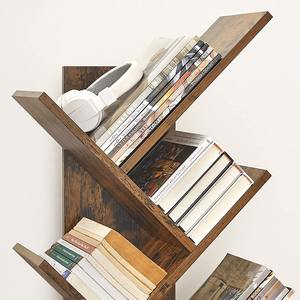 木の形をした無垢材9層調節可能な床立ちモダンな学生本棚バックパネル付き - Product Image 3