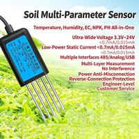 Capteur multi-paramètres du sol : humidité, température, conductivité électrique (EC), pH, NPK, 4-20mA, 0-5V, RS485, Modbus, haute précision, agriculture